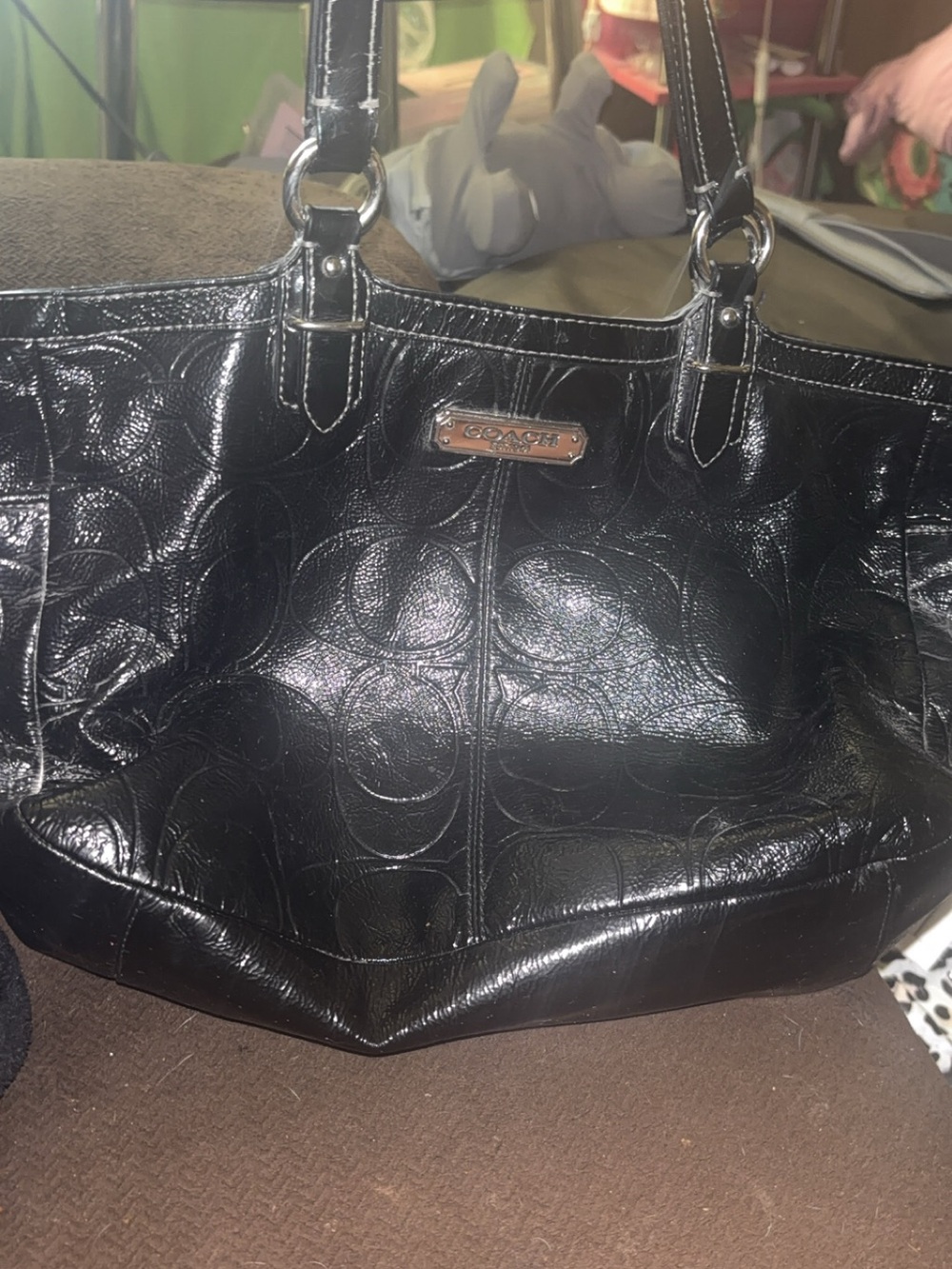 Coach Black Patent Leather Signature Shoulder Tote